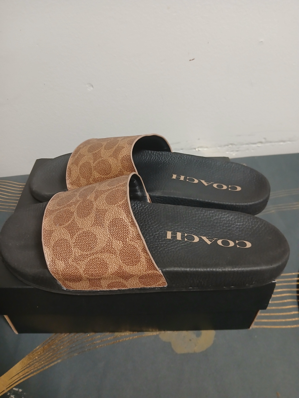 Coach Brown Monogram Slide Sandals